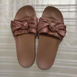 Pink Satin Bow Slides